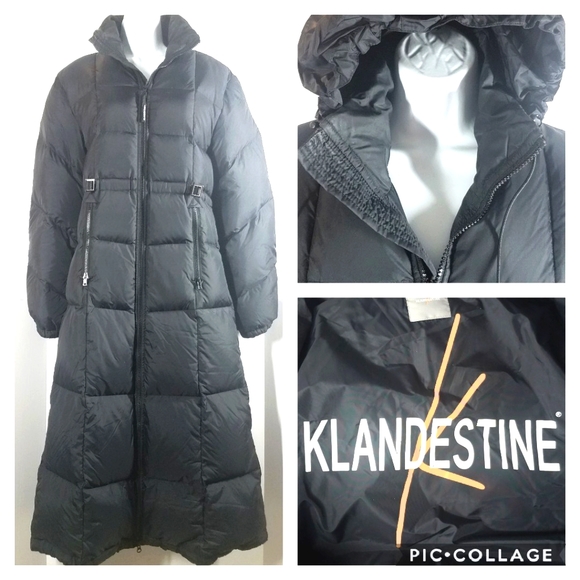 Klandestine Black Long Puffer Down Coat - Picture 1 of 5